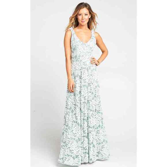 Show Me Your MuMu Jenn Maxi Dress Lovers Lace Silver Sage S - Picture 1 of 5
